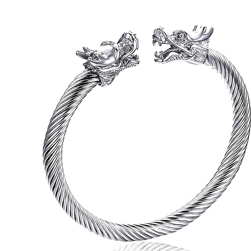 Dragon Viking Sterling Silver Plated Stainless Steel Bangle Cuff Bracelet - Picture 11 of 16